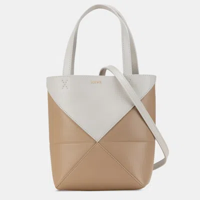 Pre-owned Loewe Brown Calf Leather Mini Bicolor Puzzle Fold Tote