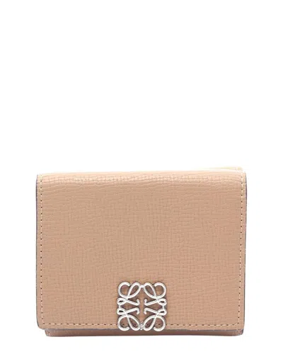 Loewe Brown Calfskin Anagram Trifold Wallet (authentic Pre-loved) In Neutral