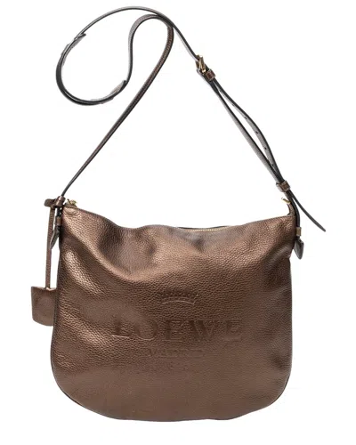 Pre-owned Loewe Brown Grained Leather Heritage Messenger (authentic Pre-loved)
