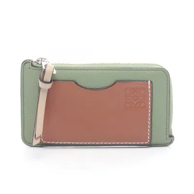 Pre-owned Loewe Brown Green Leather Coin Purse/coin Case () In Brown, Green