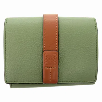 Pre-owned Loewe Brown Green Leather Wallet (tri-fold) () In Brown, Green