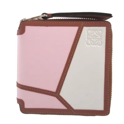 Pre-owned Loewe Brown Ivory Pink Leather Wallet (tri-fold) () In Brown, Ivory, Pink