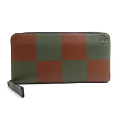 Pre-owned Loewe Brown Khaki Leather Long Wallet (bi-fold) () In Brown, Khaki
