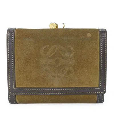 Pre-owned Loewe Brown Khaki Suede Leather Wallet (tri-fold) ()