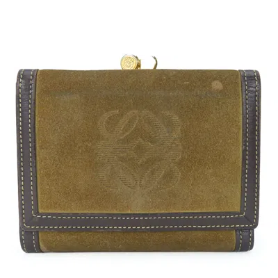 Pre-owned Loewe Brown Khaki Suede Leather Wallet (tri-fold) () In Multi
