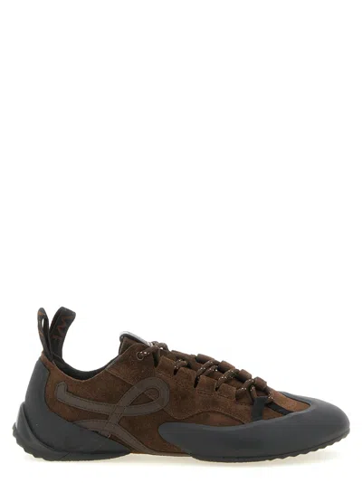 Loewe Grip Sneakers In Suede Calfskin Leather With Contrasting Molded Tpu Inserts In Black