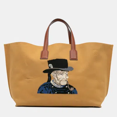 Pre-owned Loewe Brown Large Canvas Embroidered Fisherman T Shopper Tote