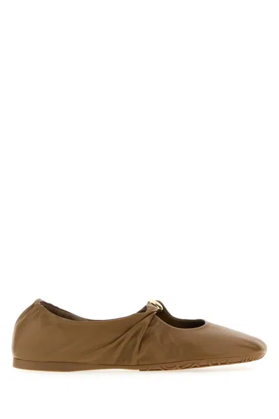 Loewe Nappa Leather Round Toe Ballerina Shoes In Brown