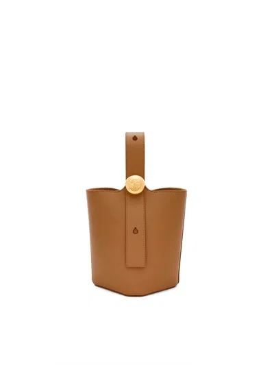 Loewe Pebble Mini Leather Bucket Bag In Brown
