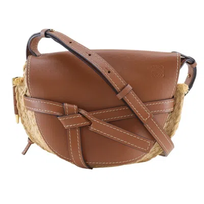 Pre-owned Loewe Brown Leather Raffia Shoulder Bag ()