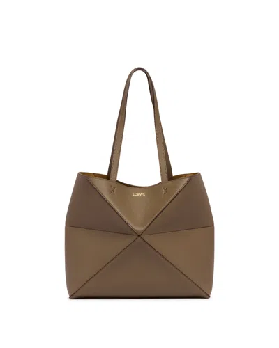 Loewe Brown Medium Fold Puzzle Tote Bag In Beige Beige   #ddbb8c