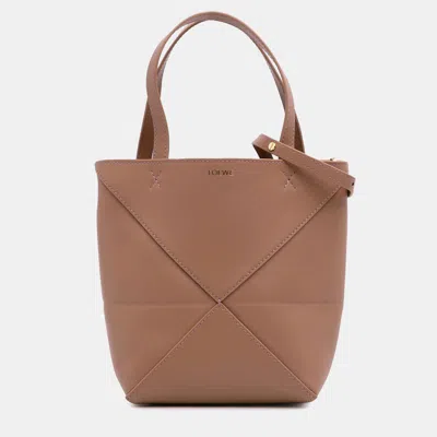 Pre-owned Loewe Brown Mini Shiny Calfskin Puzzle Fold Tote