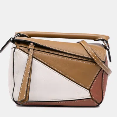 Pre-owned Loewe Brown Mini Tricolor Calfskin Puzzle Satchel