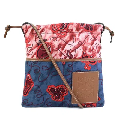 Pre-owned Loewe Brown Navy Red Color Canvas Leather Shoulder Bag () In Brown, Navy, Red Color