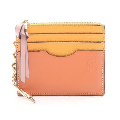 Pre-owned Loewe Brown Orange Pink Leather Coin Purse/coin Case () In Brown, Orange, Pink