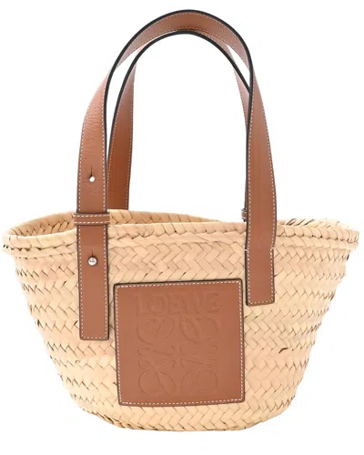 Loewe Brown Palm Leaf And Calf Leather Small Basket Tote Bag (authentic Pre-  Loved)