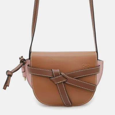 Pre-owned Loewe Brown Pink Mini Tricolor Leather Gate Crossbody