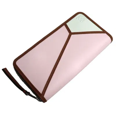 Pre-owned Loewe Brown Pink White Leather Long Wallet (bi-fold) () In Brown, Pink, White
