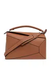 Loewe Puzzle Bag With Geometric Top Handle And Adjustable Strap In Brown