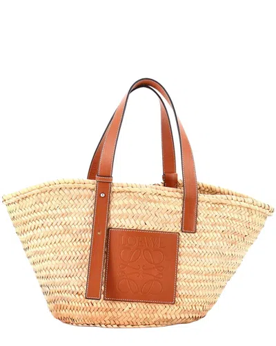 Pre-owned Loewe Brown Raffia Basket Tote Medium (authentic Pre-loved)