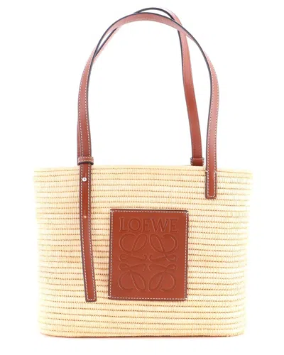 Loewe Brown Raffia Square Basket Tote Small (authentic Pre-loved) In Multi