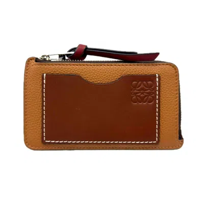 Pre-owned Loewe Brown Red Color Leather Coin Purse/coin Case () In Brown, Red Color