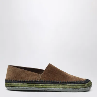LOEWE BROWN RIO SLIPPERS IN SUEDE AND RAFFIA