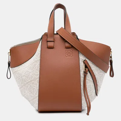 Pre-owned Loewe Brown Small Leather And Anagram Canvas Hammock Bag
