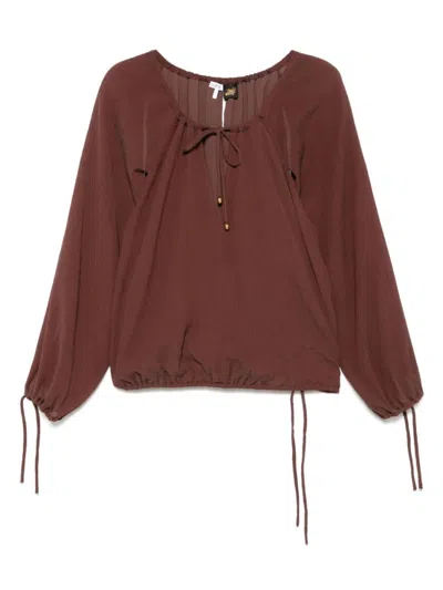 LOEWE WOMEN BROWN SOLID ROUND NECK TOP, M LUXURY TOPS FOR WOMEN DARVEYS