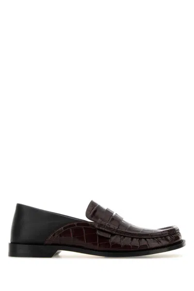 Loewe Brown Two-tone Leather Loafers In Black