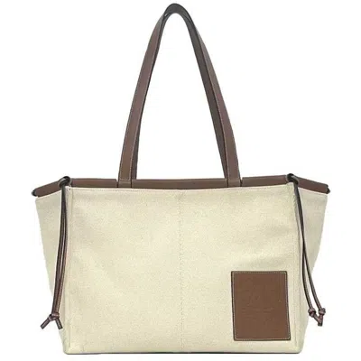Pre-owned Loewe Brown White Canvas Leather Tote Bag ()