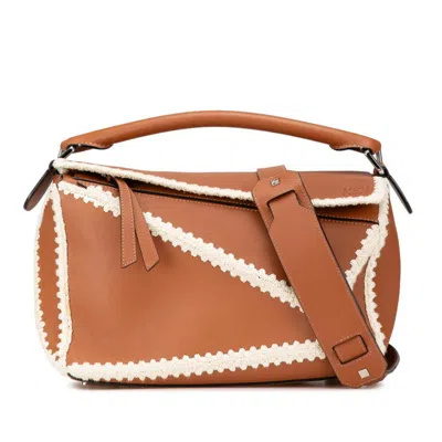 Pre-owned Loewe Brown White Leather Handbag Shoulder Bag ()