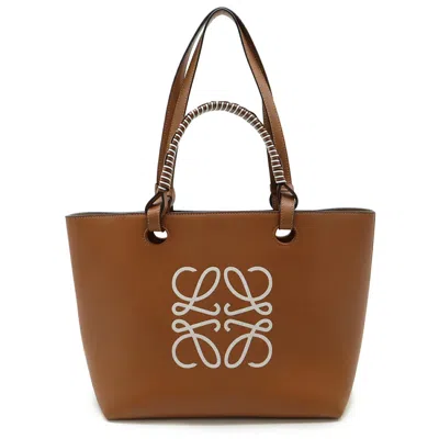 Pre-owned Loewe Brown White Leather Handbag Tote Bag () In Brown, White