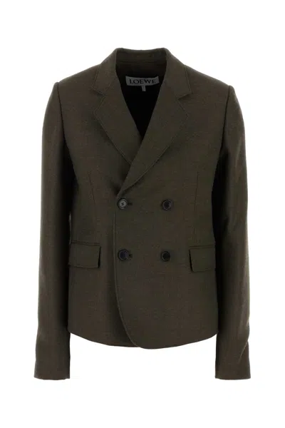 Loewe Brown Wool Blazer In Darkmossmelange