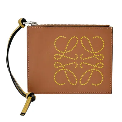 Pre-owned Loewe Brown Yellow Coin Purse/coin Case () In Brown, Yellow