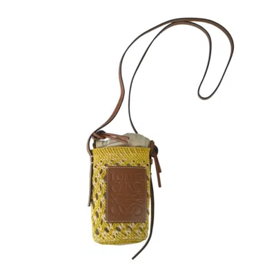 Pre-owned Loewe Brown Yellow Raffia Leather Handbag Shoulder Bag Tote Bag ()