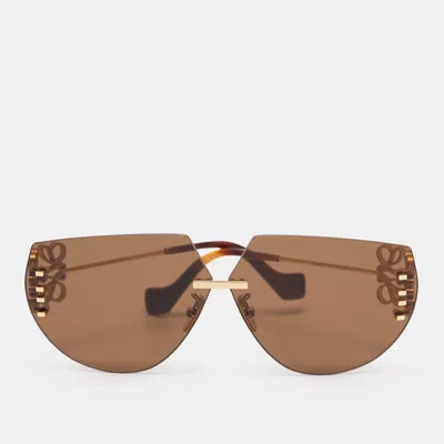 Pre-owned Loewe Brown/gold Tone Hardware Lw40049u Anagram Hexagonal Rimless Sunglasses