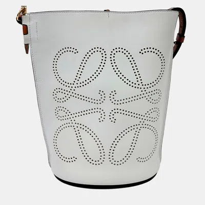 Pre-owned Loewe Brown/grey Leather Gate Anagram Bucket Bag