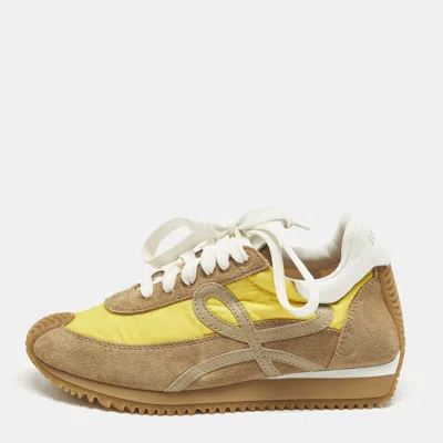 Pre-owned Loewe Brown/yellow Leather And Suede Low Top Sneakers Size 35