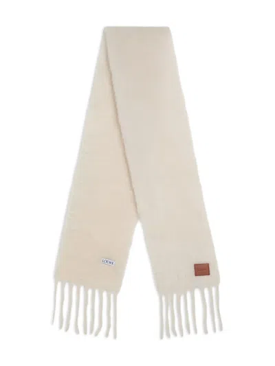 Loewe White Wool And Mohair Scarf Women In Silver