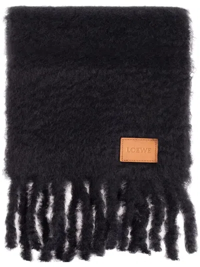 Loewe Brushed-finish Wool Scarf In Black