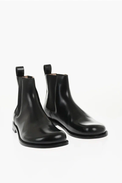 Loewe Brushed Leather Chelsea Booties With Cuir Sole In Black