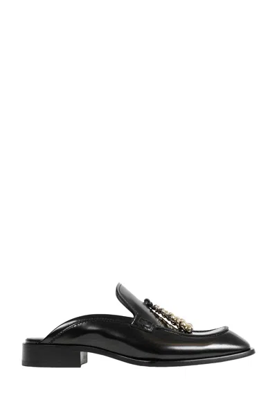 Loewe Brushed Leather Edge Loafer Mules In Black