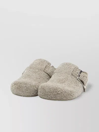 Loewe Brushed Suede Buckle Clogs With Rubber Sole In Neutral
