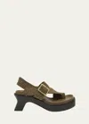 LOEWE BRUSHED SUEDE TOE-LOOP BUCKLE SANDALS