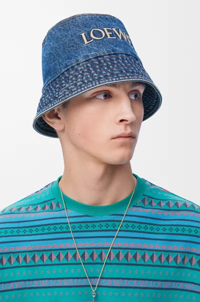 Loewe Denim Bucket Hat With Logo Embroidery In Blue