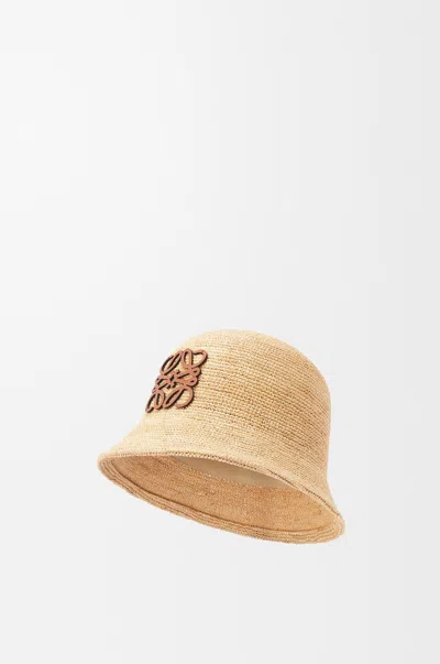 Loewe Bucket Hat In Raffia And Leather Skin Size:57 For Woman In Brown
