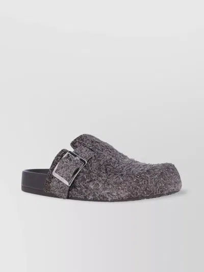Loewe Buckle Detail Open Back Textured Finish Slippers In Multi