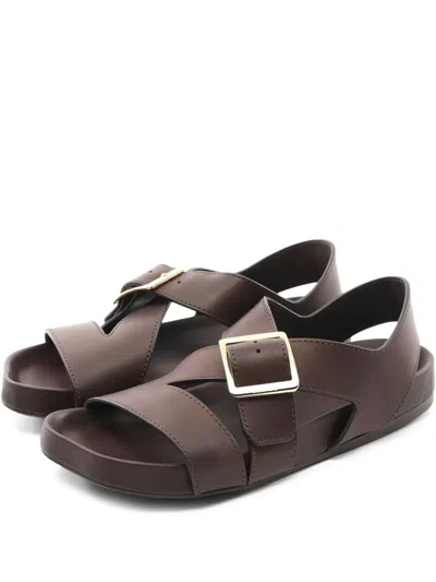 Pre-owned Loewe Buckle-embellished Leather Sandals In Brown