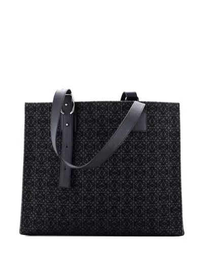 Pre-owned Loewe Buckle Handle Anagram Jacquard Horizontal Tote Bag In Black
